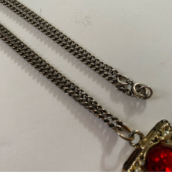 Vintage Rhinestone Maltese Cross colorful Necklace Gold tone - Picture 8 of 9